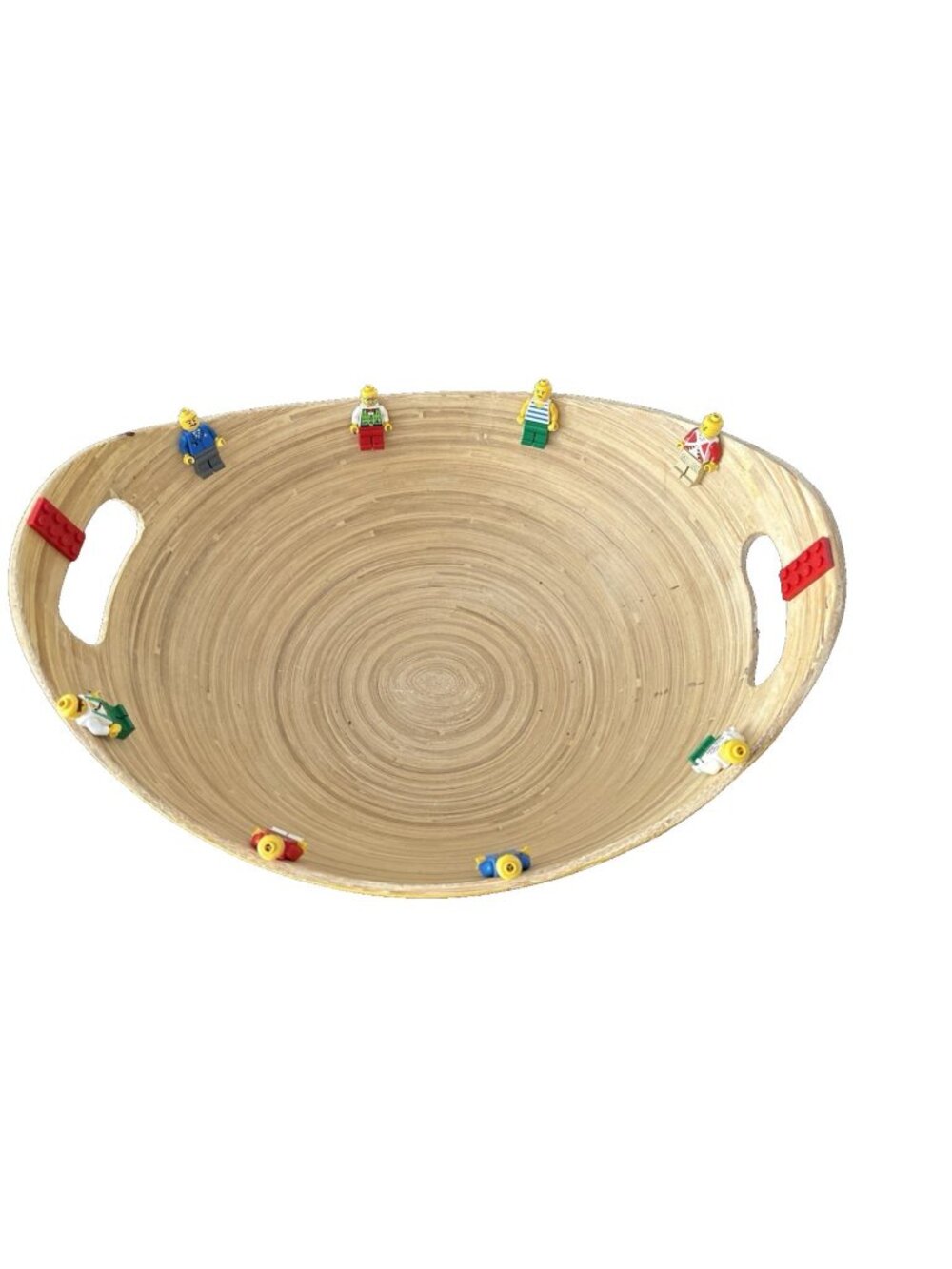 Core 15” x 12” Bamboo Kids Lego Party Serving Bowl w/8 Lego Men-Very Unique!